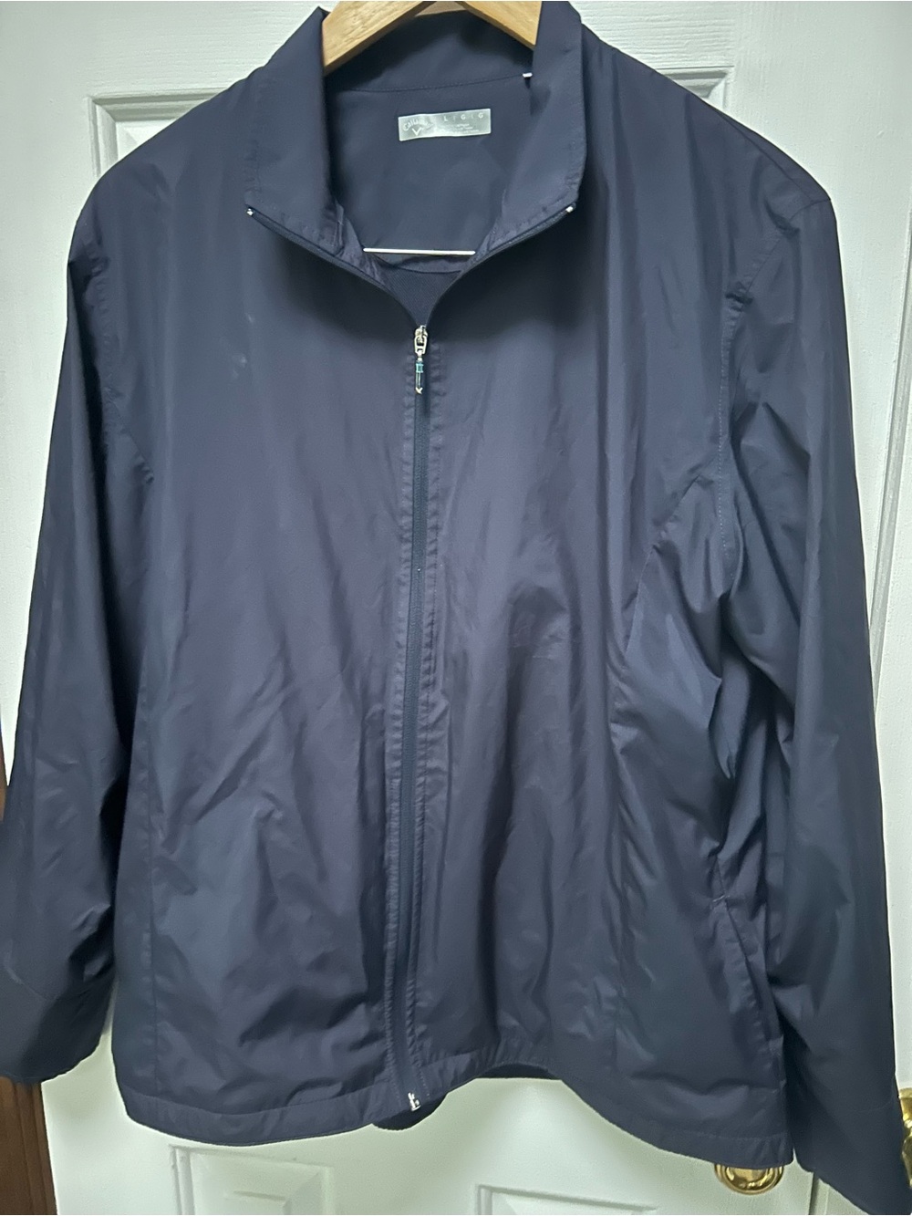 Callaway Womens Navy Lightweight Windbreaker Full Zip Jacket, Lg. Cinched back.